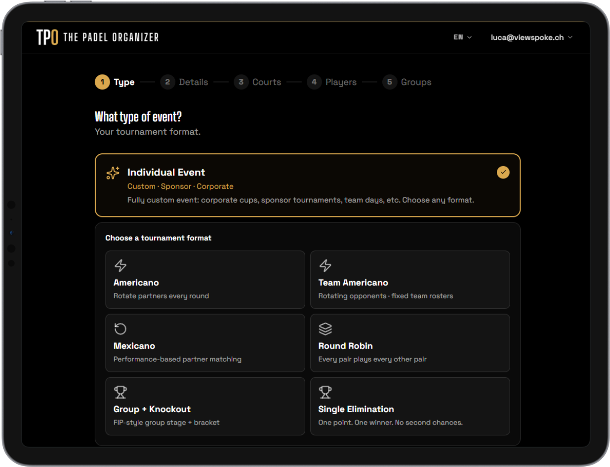 Create the event, pick a format